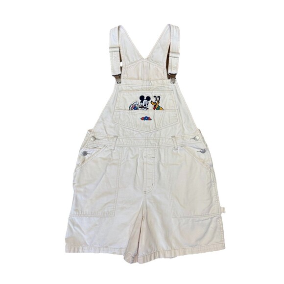 Vintage 90s Disney Mickey Unlimited Jerry Leigh White Bib Overall Shorts Embroid - Picture 4 of 8